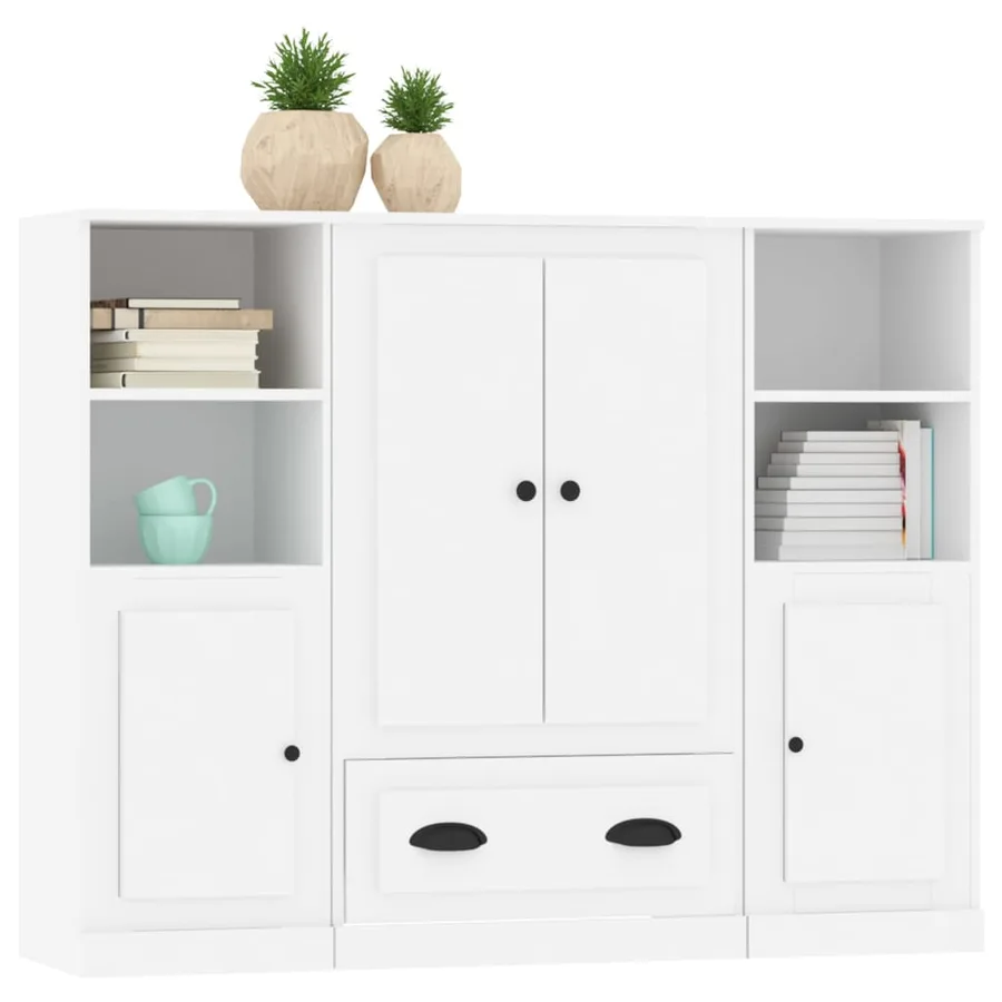 Buffets 3 pcs blanc bois d'ingénierie - 4