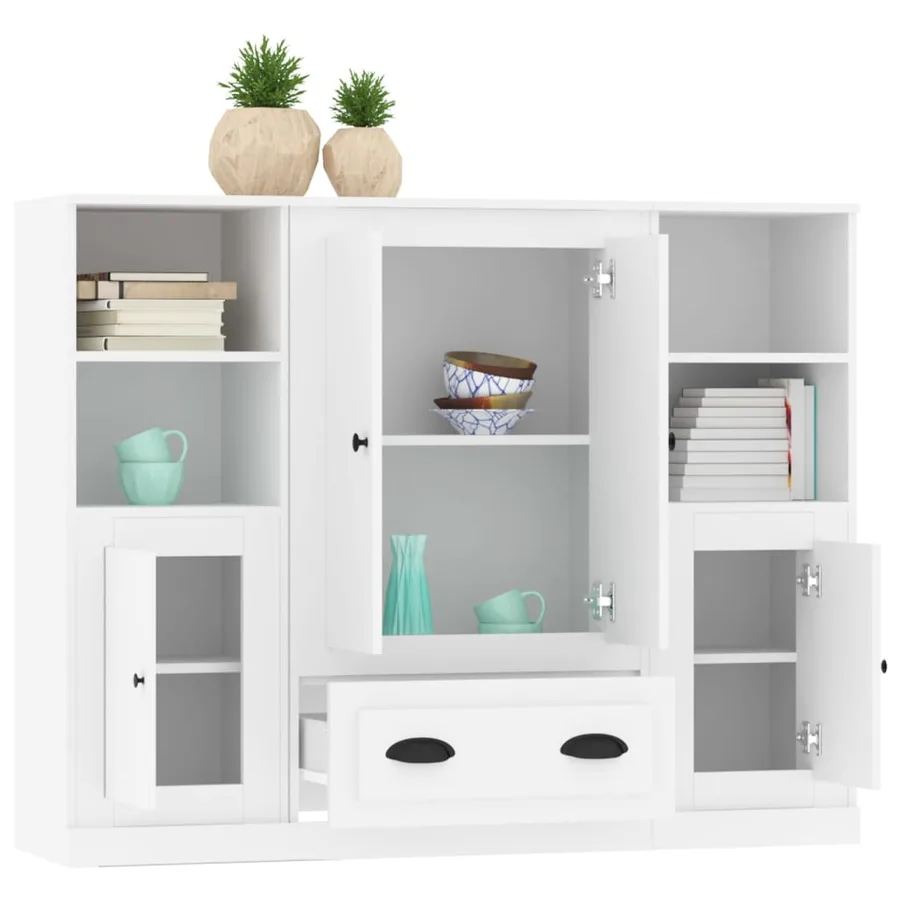Buffets 3 pcs blanc bois d'ingénierie - 5