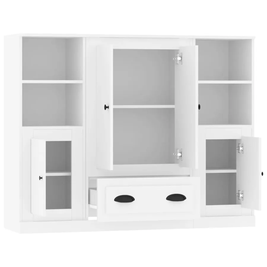 Buffets 3 pcs blanc bois d'ingénierie - 6