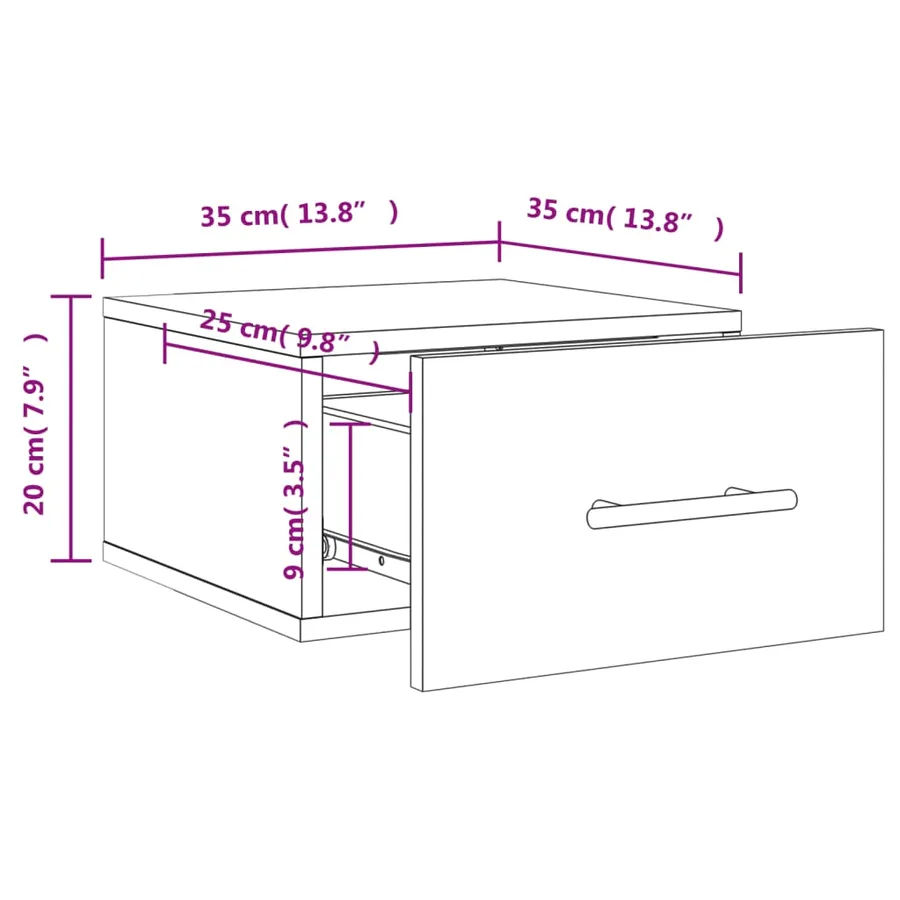 Table de chevet murale blanc 35x35x20 cm - 12