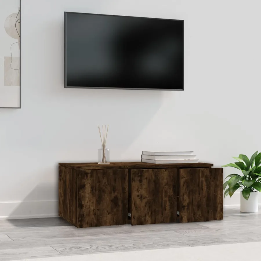 Meuble TV Chêne fumé 80x34x30 cm Bois d'ingénierie - 3