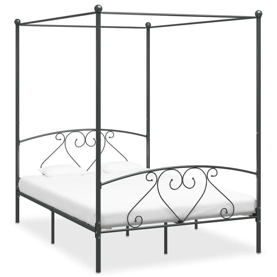 Cadre de lit à baldaquin sans matelas gris métal 160x200 cm