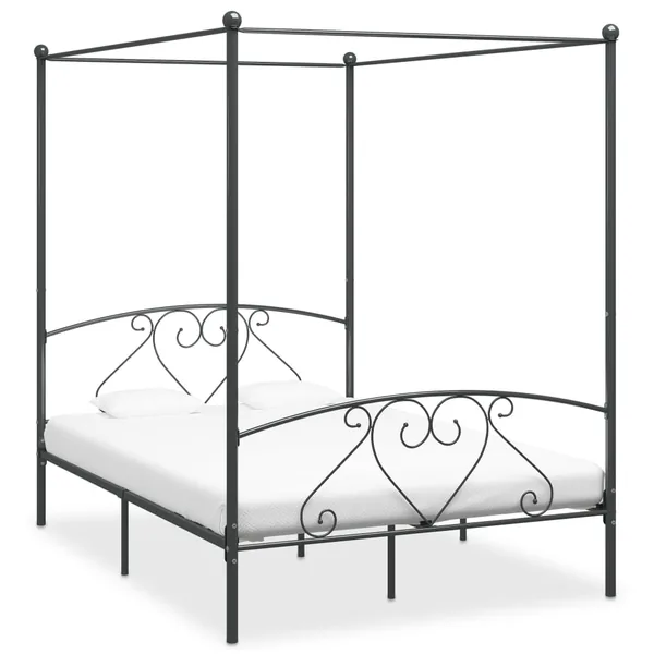 Cadre de lit à baldaquin sans matelas gris métal 160x200 cm