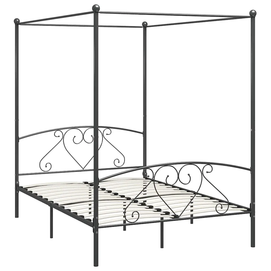 Cadre de lit à baldaquin sans matelas gris métal 160x200 cm - 2