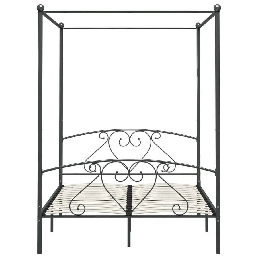 Cadre de lit à baldaquin sans matelas gris métal 160x200 cm - 3