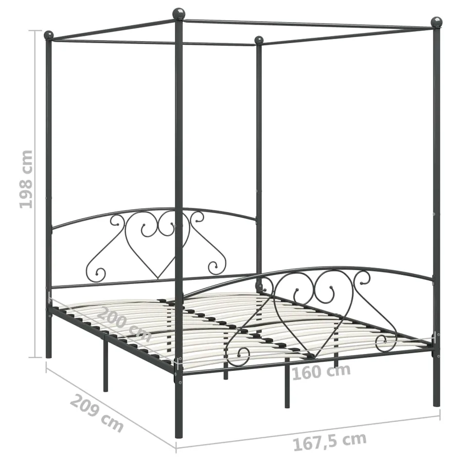 Cadre de lit à baldaquin sans matelas gris métal 160x200 cm - 5