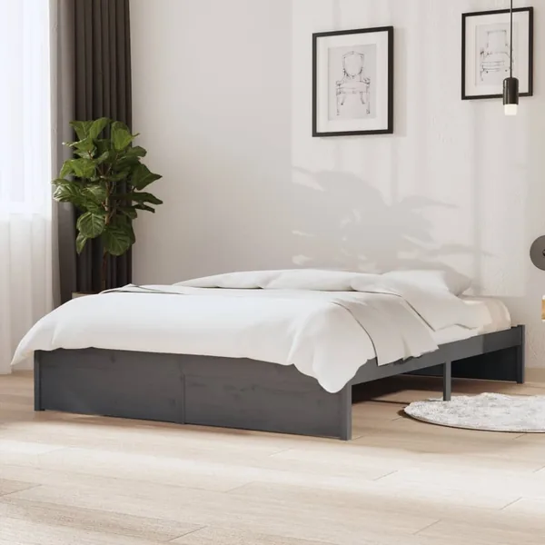 Cadre de lit sans matelas gris bois massif 140x190 cm