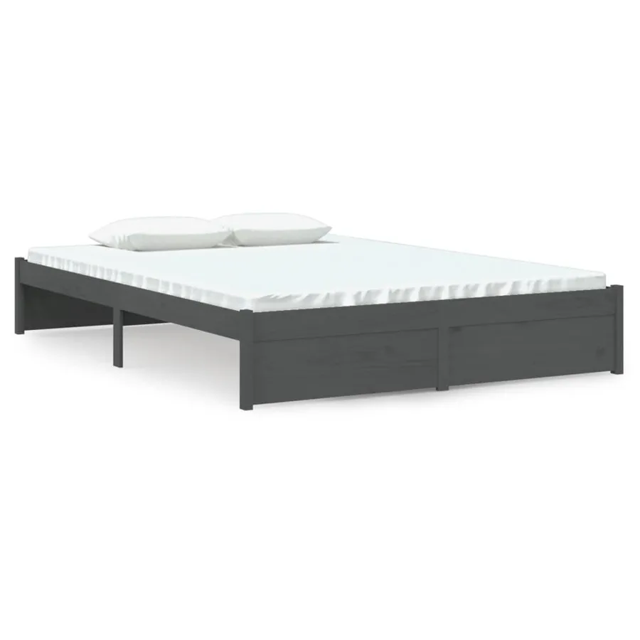 Cadre de lit sans matelas gris bois massif 140x190 cm - 2