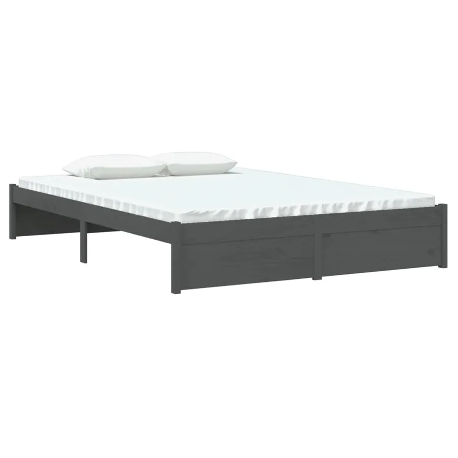 Cadre de lit sans matelas gris bois massif 140x190 cm - 3