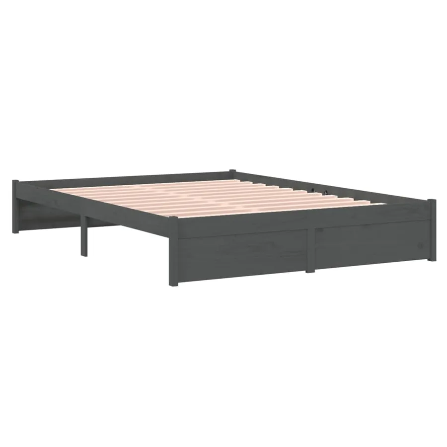 Cadre de lit sans matelas gris bois massif 140x190 cm - 4