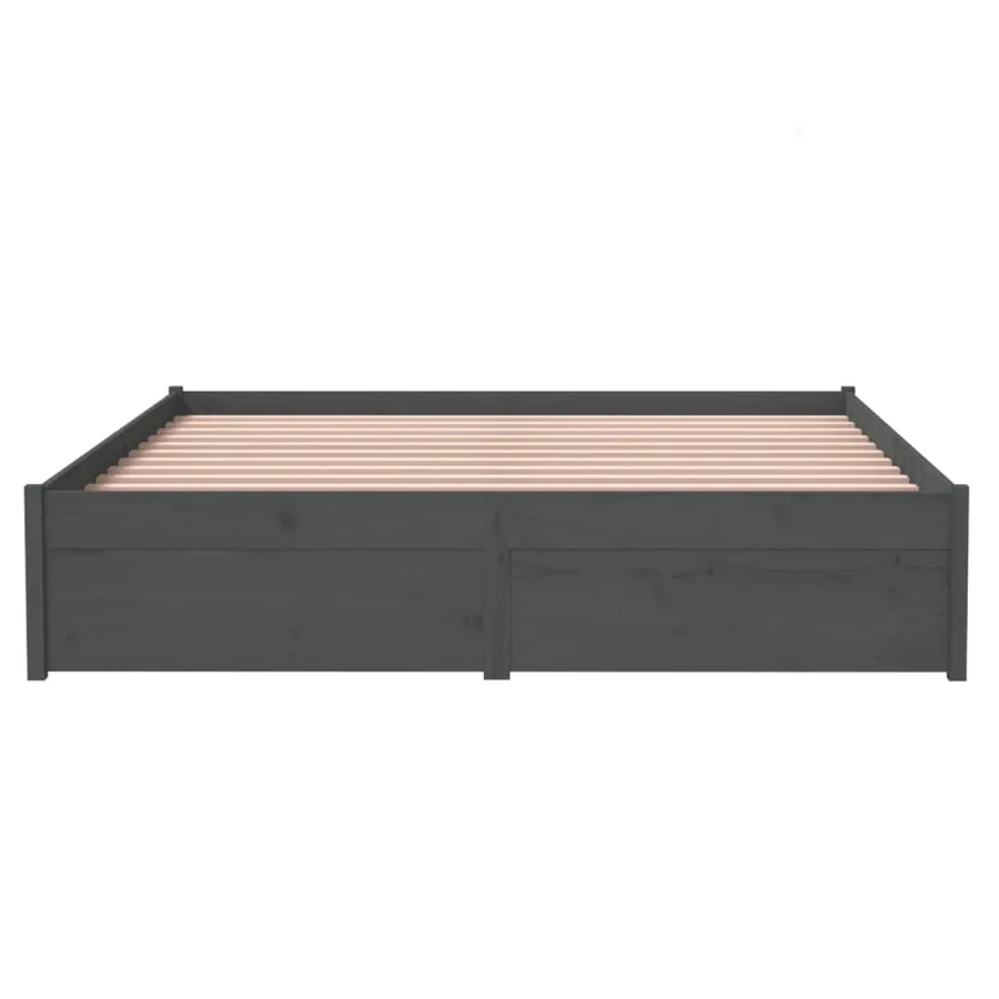 Cadre de lit sans matelas gris bois massif 140x190 cm - 5