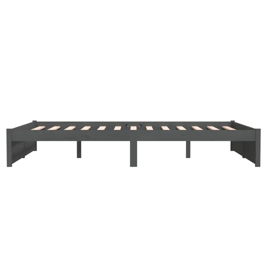 Cadre de lit sans matelas gris bois massif 140x190 cm - 6