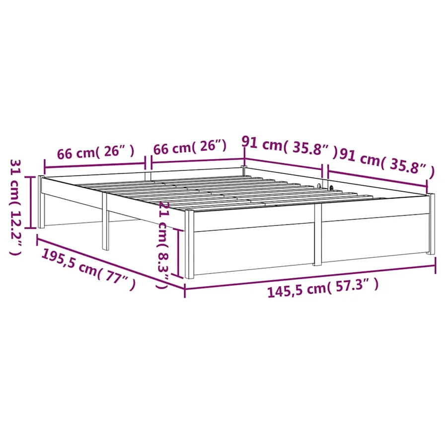 Cadre de lit sans matelas gris bois massif 140x190 cm - 8