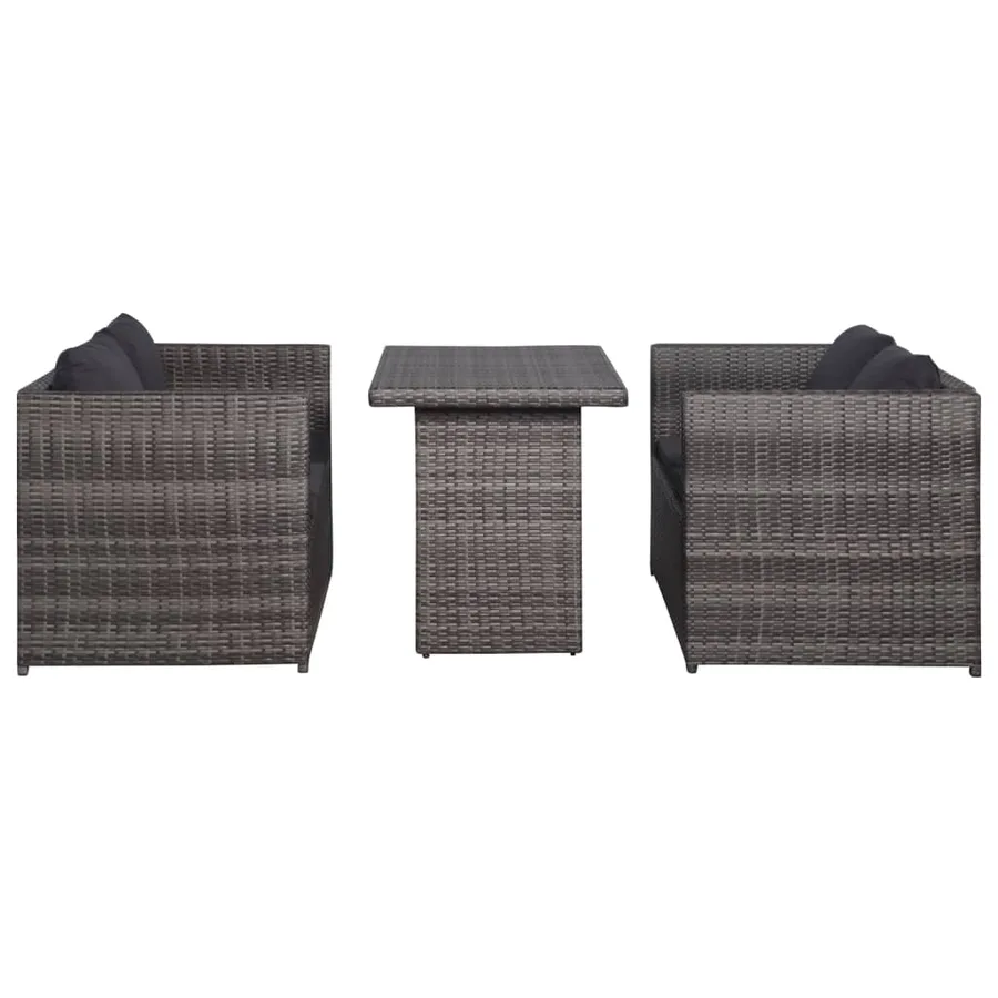Ensemble de bistro 3 pcs avec coussins gris résine tressée - 2