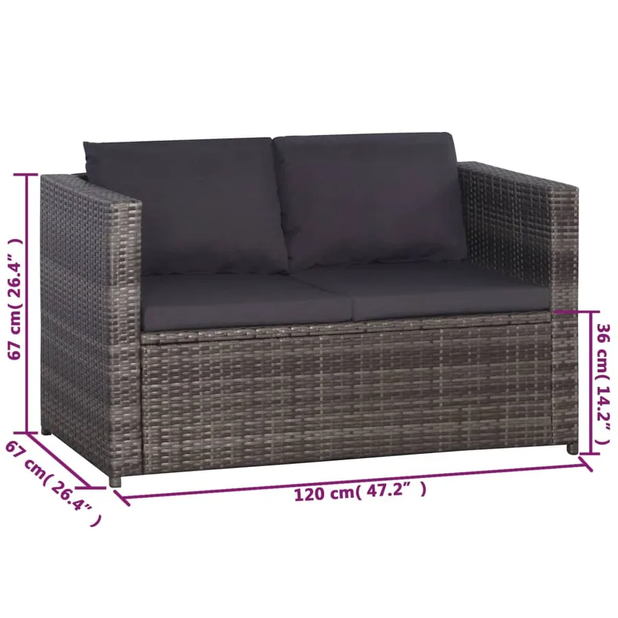 Ensemble de bistro 3 pcs avec coussins gris résine tressée - 7