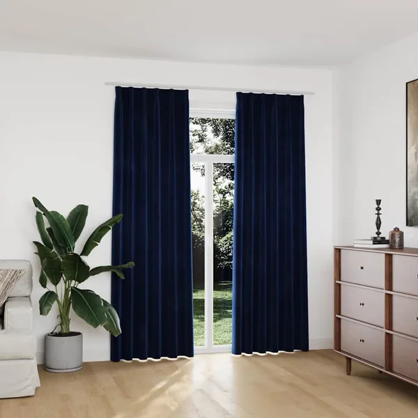Rideaux occultants et crochet 2pcs Velours Bleu foncé 140x225cm