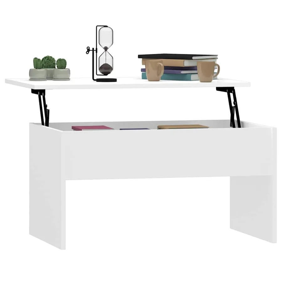 Table basse blanc brillant 80x50,5x41,5 cm bois d'ingénierie - 7