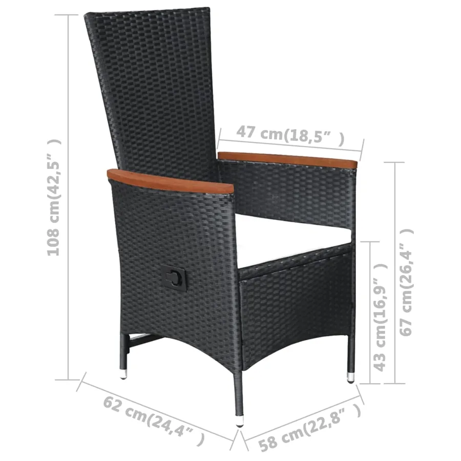 Ensemble à manger d'extérieur 9pcs coussins résine tressée noir - 7