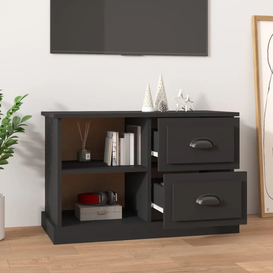 Meuble TV noir 73x35,5x47,5 cm bois d'ingénierie - 3