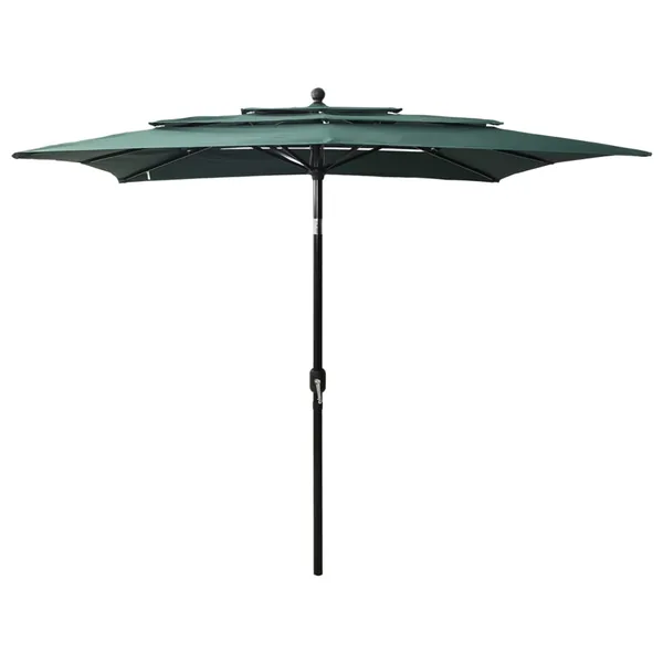 Parasol de jardin à 3 niveaux avec mât en aluminium vert