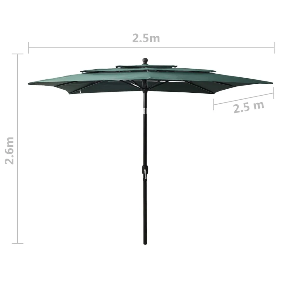 Parasol de jardin à 3 niveaux avec mât en aluminium vert - 8