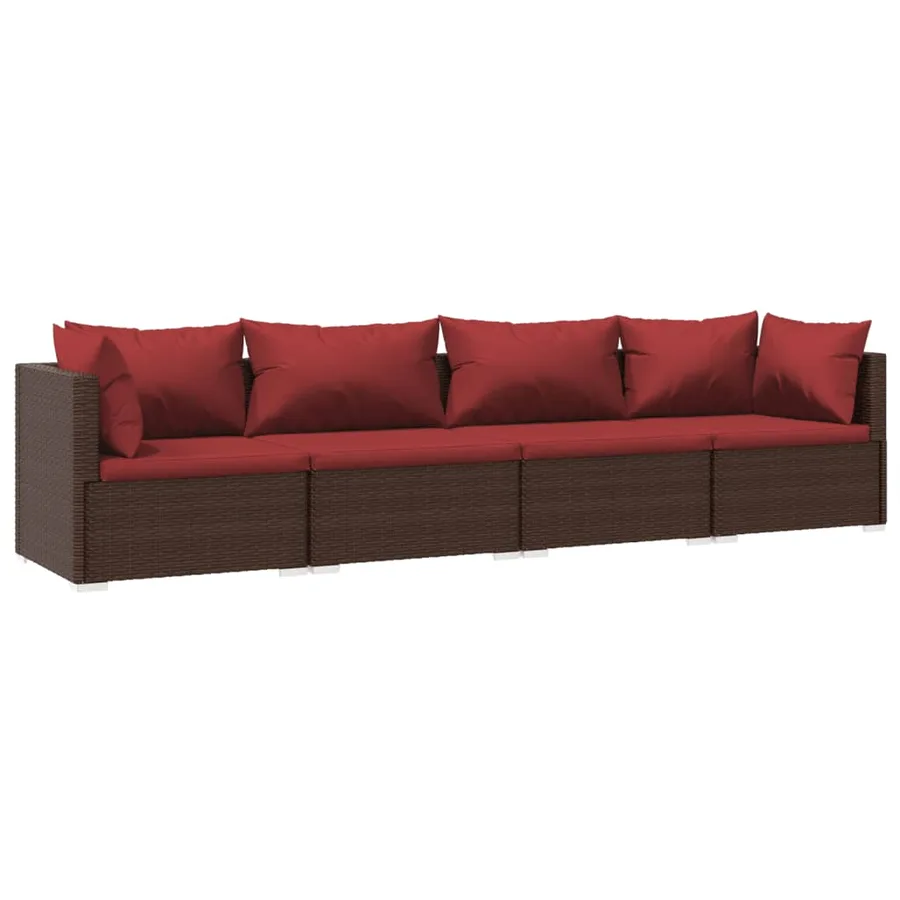 Salon de jardin 4 pcs avec coussins Résine tressée Marron - 2