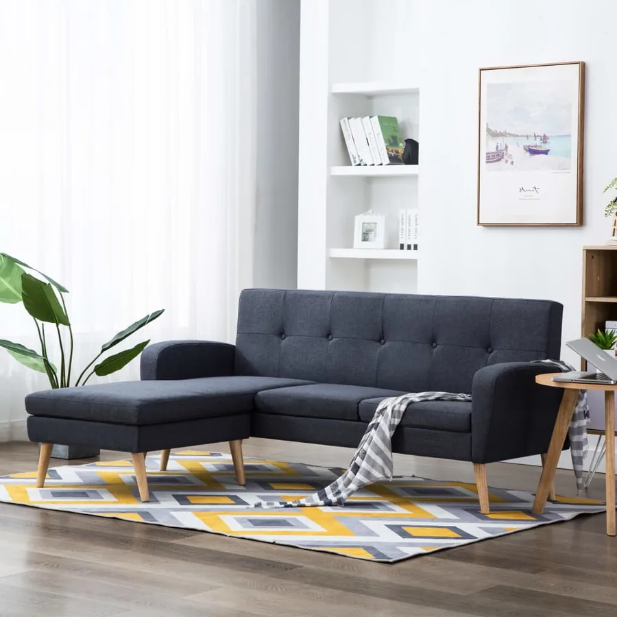 Canapé en forme de L revêtement en tissu gris foncé