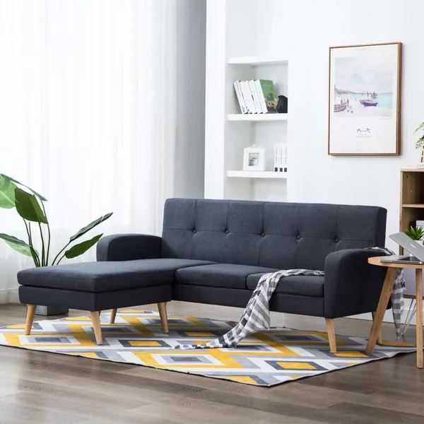 Canapé en forme de L revêtement en tissu gris foncé