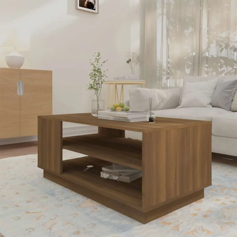 Table basse chêne marron 102x55x43 cm bois d'ingénierie - 3