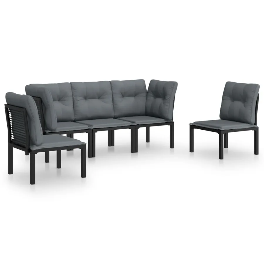 Salon de jardin 5 pcs noir et gris résine tressée - 2