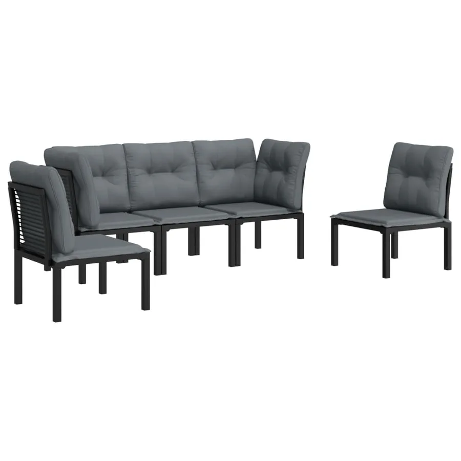 Salon de jardin 5 pcs noir et gris résine tressée - 3