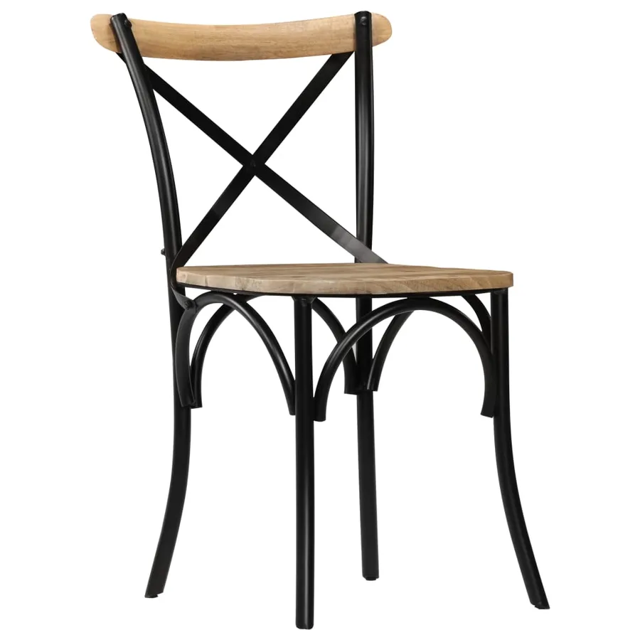 Chaises à dossier croisé lot de 2 noir bois de manguier solide - 3