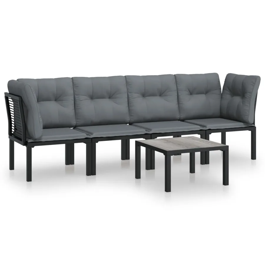 Salon de jardin 5 pcs noir et gris résine tressée - 2