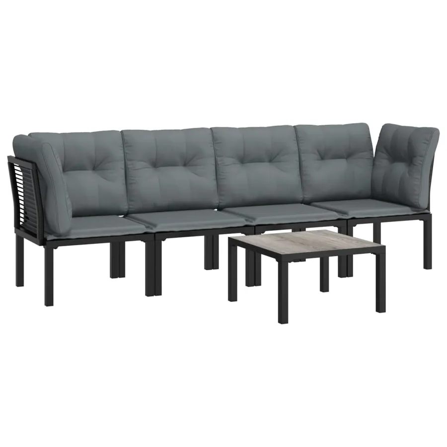 Salon de jardin 5 pcs noir et gris résine tressée - 3