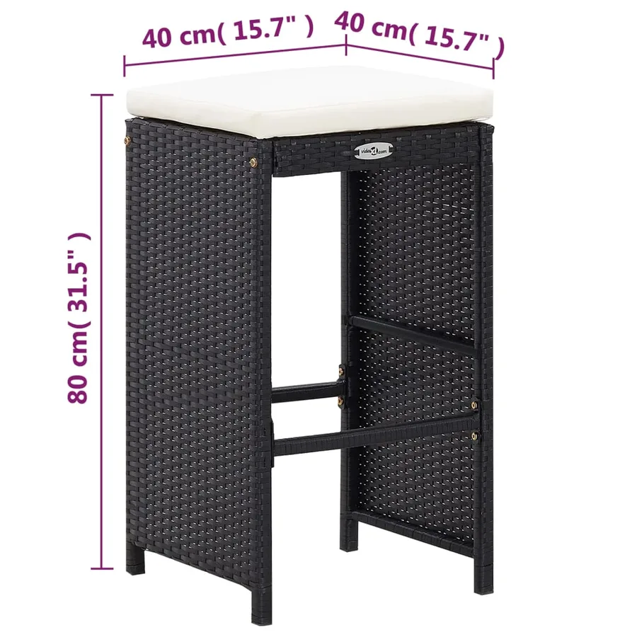 Ensemble de bar de jardin 7 pcs avec coussins poly rotin noir - 10