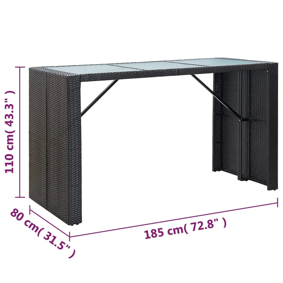 Ensemble de bar de jardin 7 pcs avec coussins poly rotin noir - 9