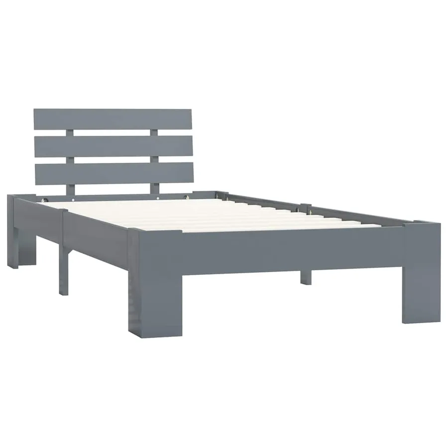 Cadre de lit sans matelas gris bois de pin massif 90x200 cm - 2