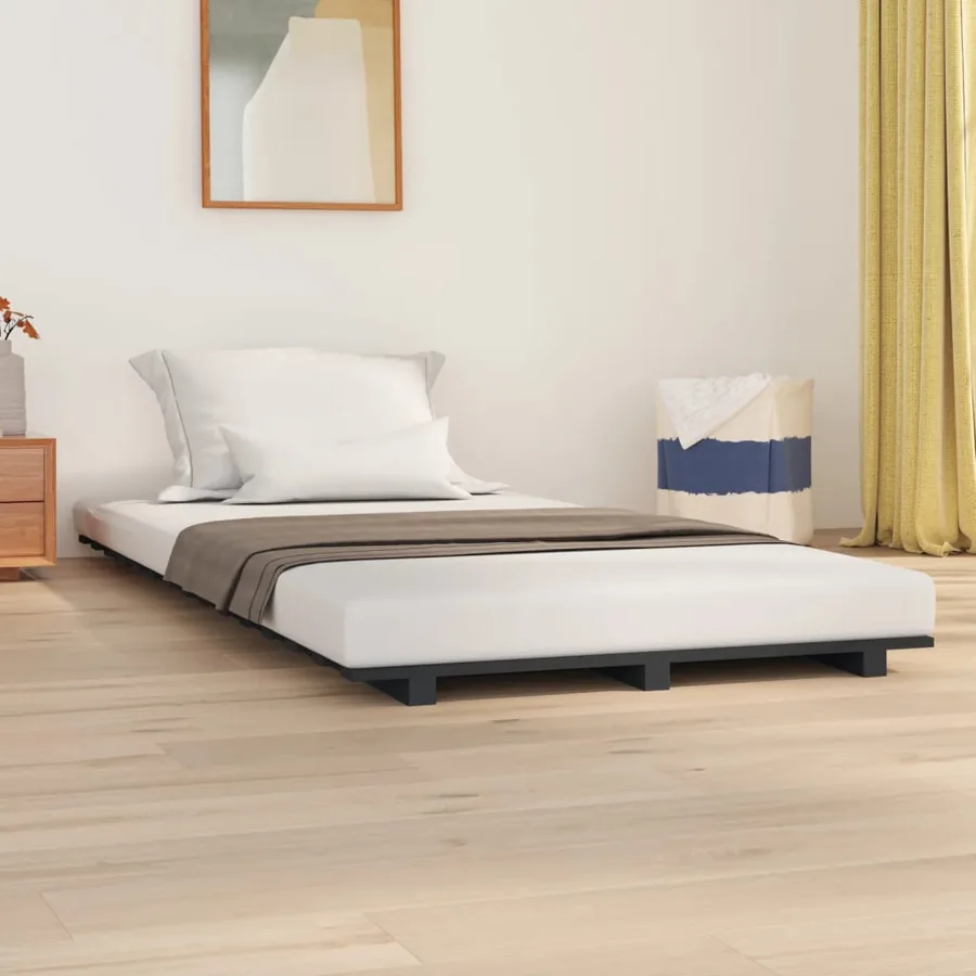 Cadre de lit sans matelas gris 90x200 cm bois de pin massif