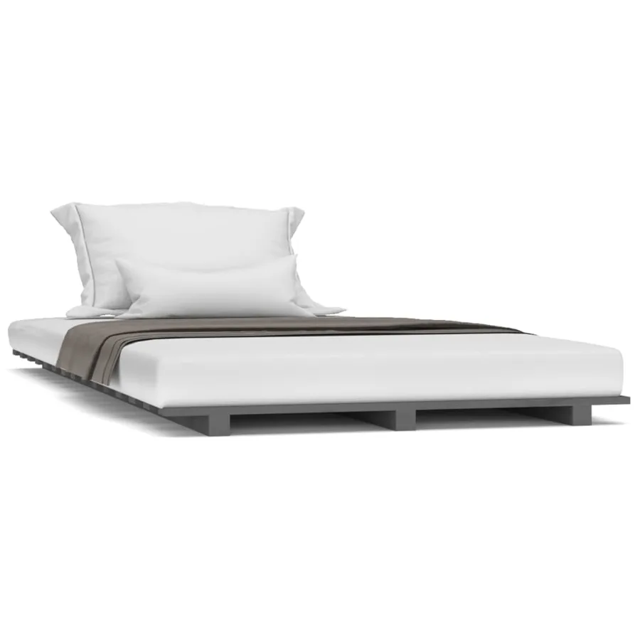 Cadre de lit sans matelas gris 90x200 cm bois de pin massif - 2