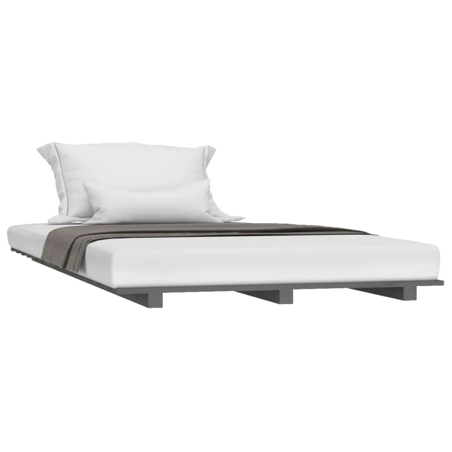 Cadre de lit sans matelas gris 90x200 cm bois de pin massif - 3