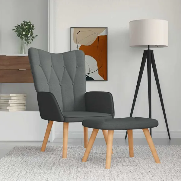 Chaise de relaxation avec tabouret Gris foncé Tissu