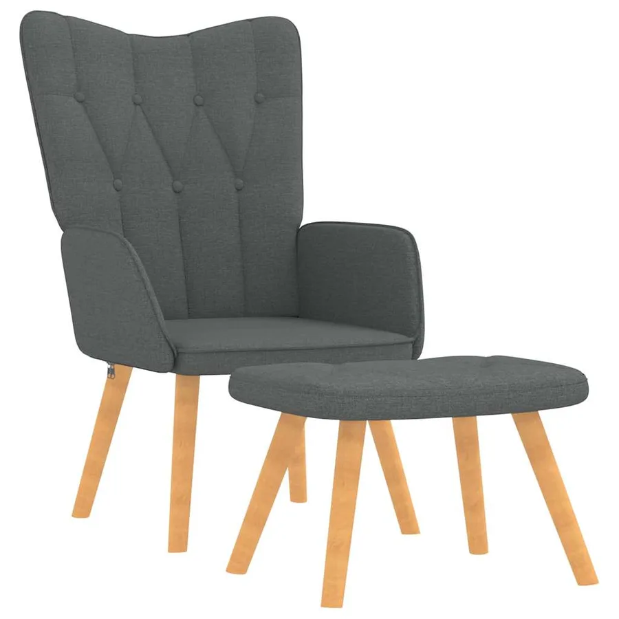 Chaise de relaxation avec tabouret Gris foncé Tissu - 2
