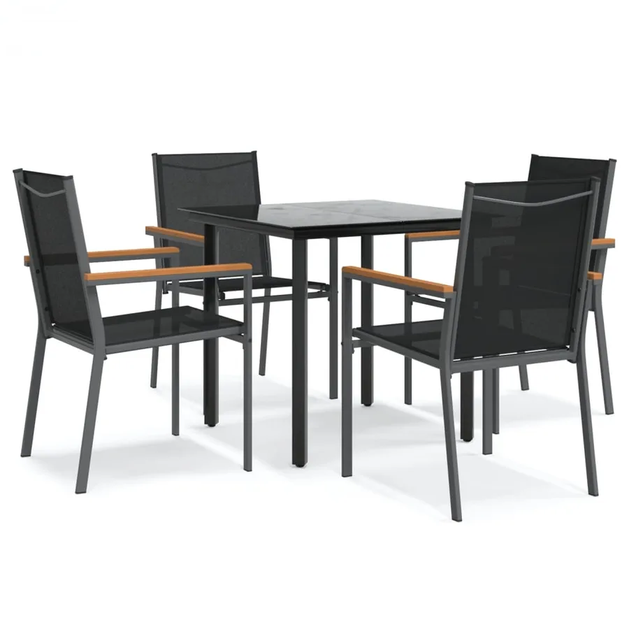 Ensemble à manger de jardin 5 pcs noir textilène et acier - 2