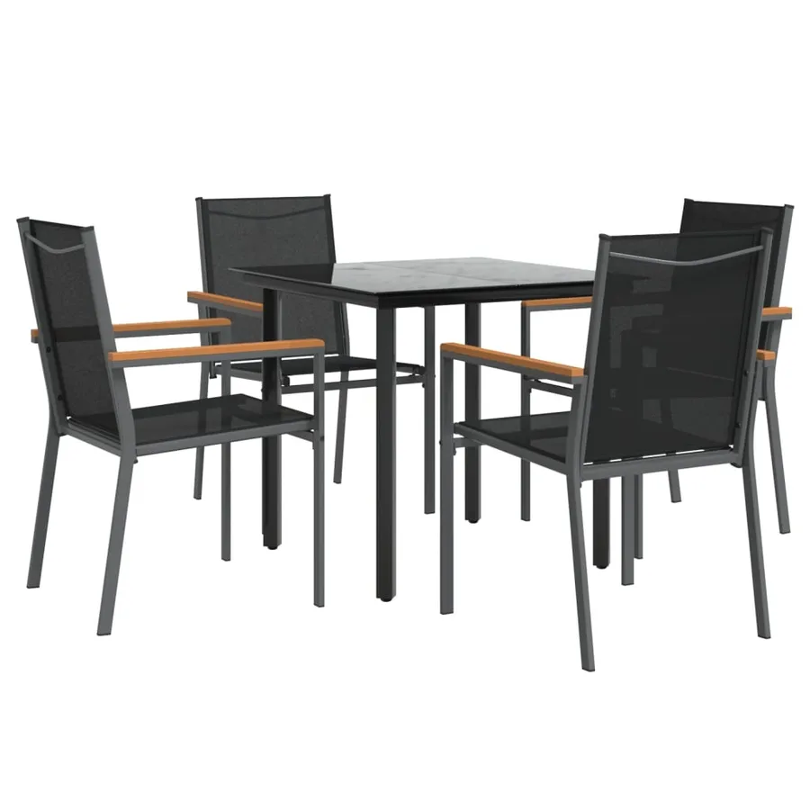 Ensemble à manger de jardin 5 pcs noir textilène et acier - 3