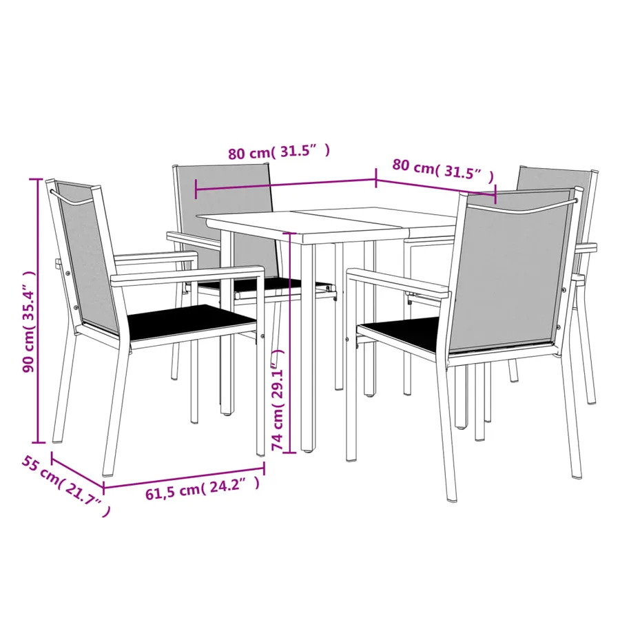 Ensemble à manger de jardin 5 pcs noir textilène et acier - 9