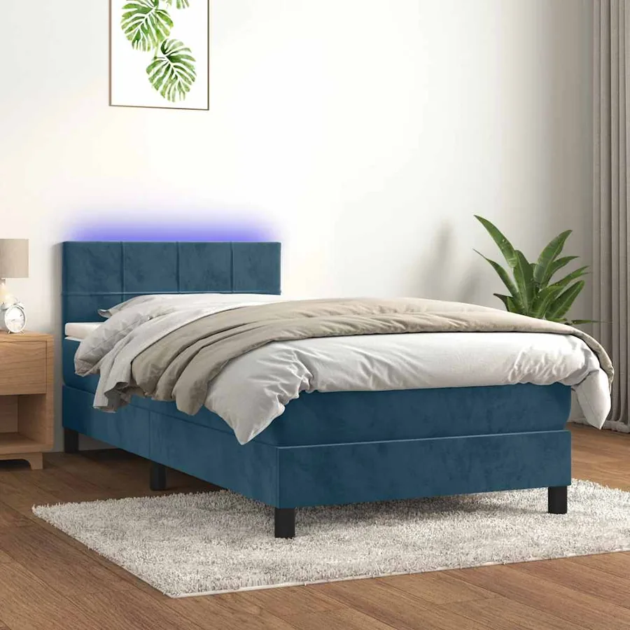 Sommier à lattes de lit et matelas et LED Bleu foncé 80x200 cm
