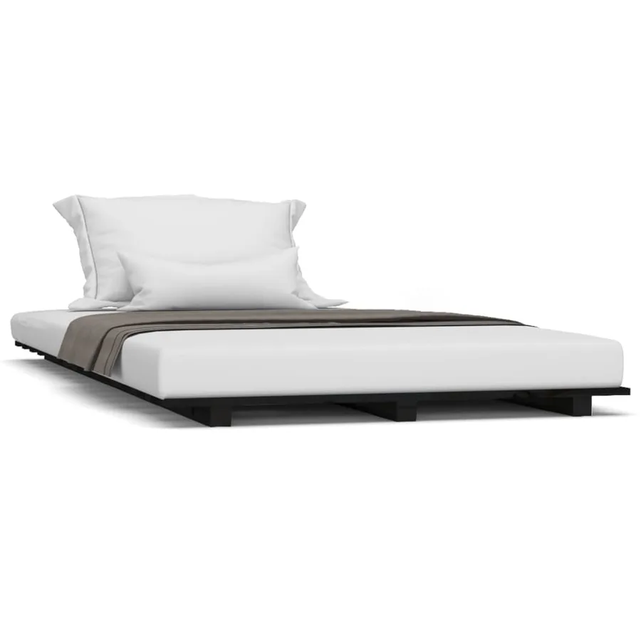 Cadre de lit sans matelas noir 90x190 cm bois de pin massif - 2