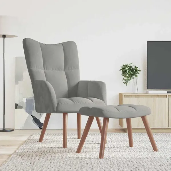 Chaise de relaxation avec repose-pied Gris clair Velours