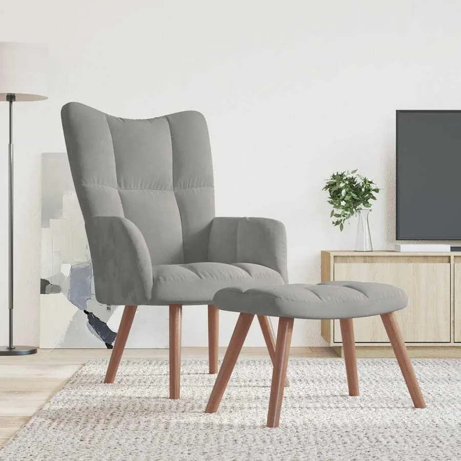 Chaise de relaxation avec repose-pied Gris clair Velours