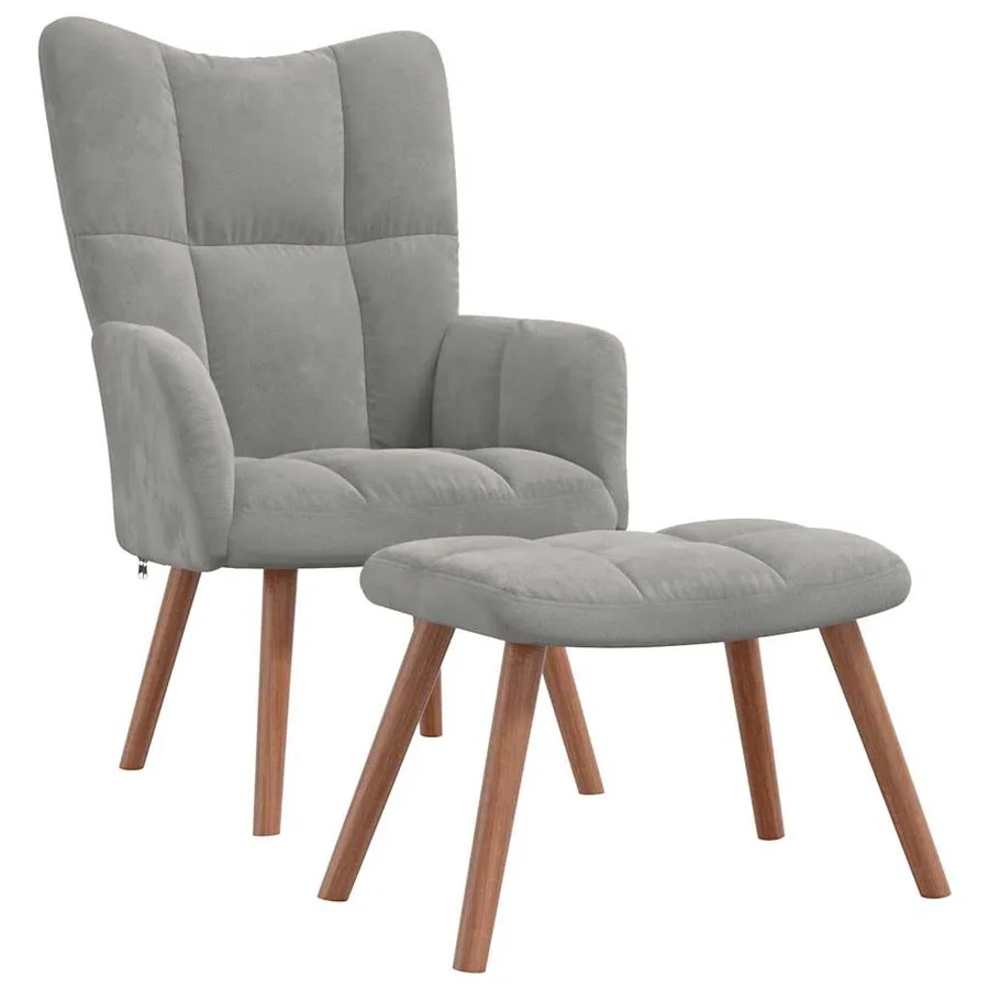 Chaise de relaxation avec repose-pied Gris clair Velours - 2